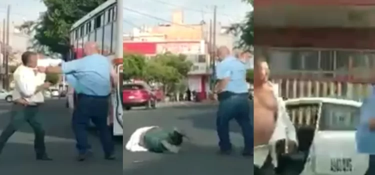 Pelea callejera entre taxista y chofer de autobús en Durango
